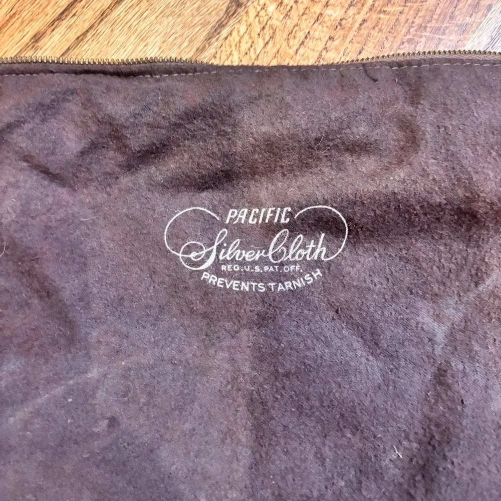 Vintage Pacific Silvercloth Tarnish Resistant Zipper Storage Bag Brown 15.5x14.5